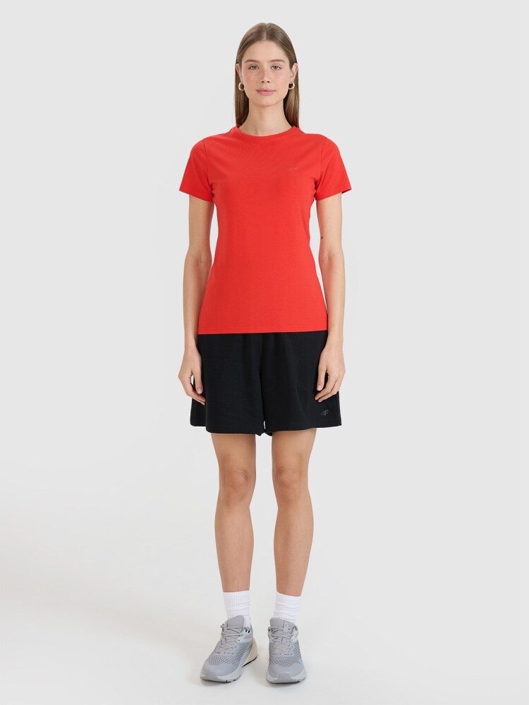 T-shirt slim gładki damski - granatowy