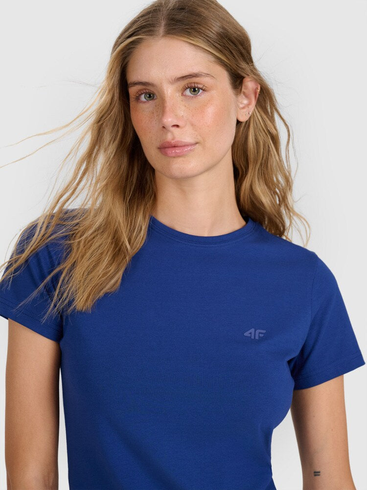 T-shirt slim gładki damski - granatowy