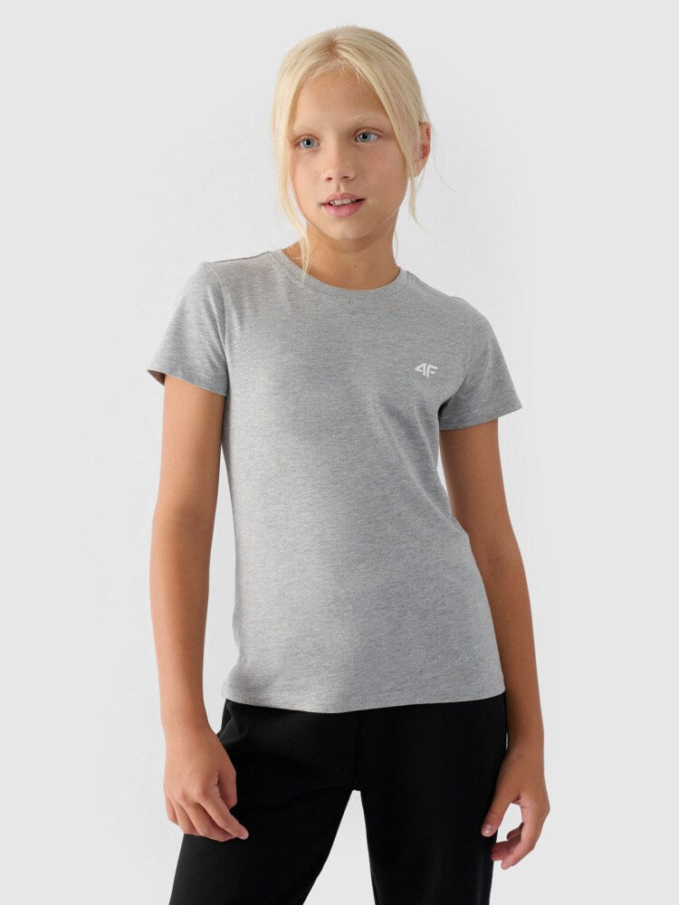 T-shirt gładki dziewczęcy - chłodny jasny szary