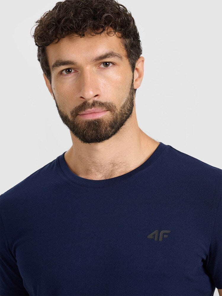 T-shirt slim gładki męski - granatowy