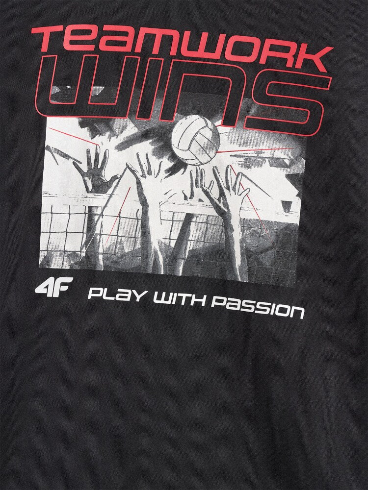 T-shirt oversize z nadrukiem dziecięcy - czarny