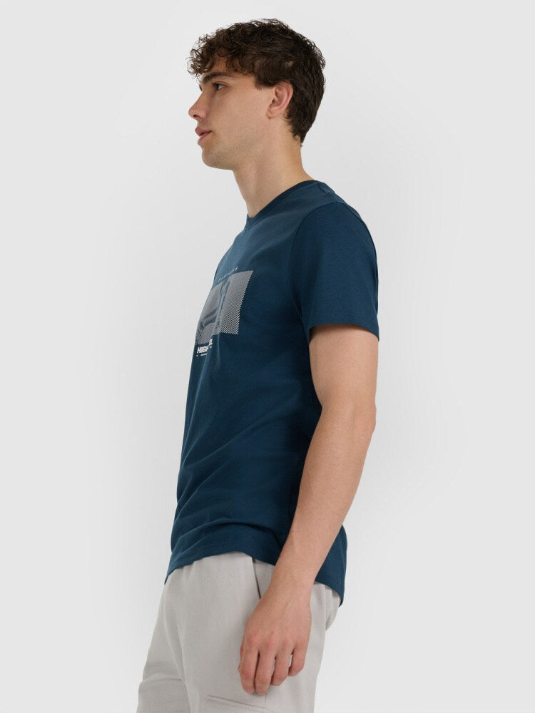 T-shirt regular z nadrukiem męski - granatowy
