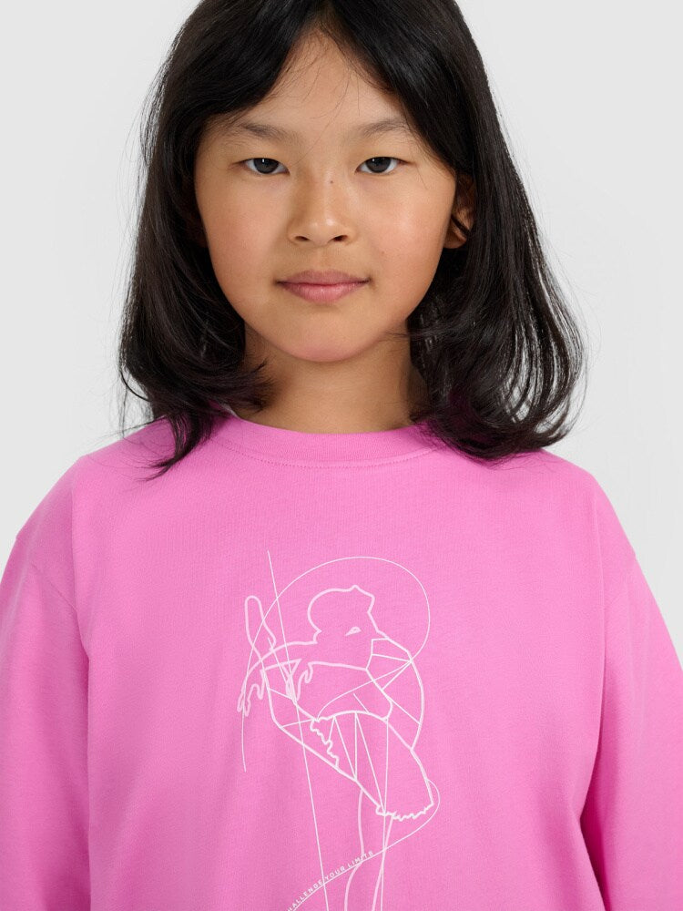 T-shirt oversize z nadrukiem dziewczęcy - różowy