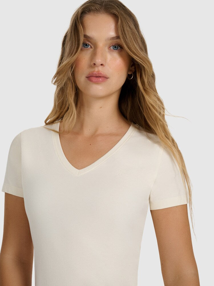 T-shirt slim gładki damski - czarny
