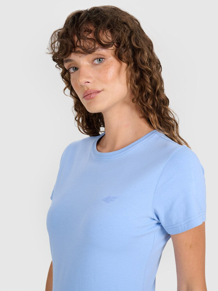 T-shirt slim gładki damski - granatowy