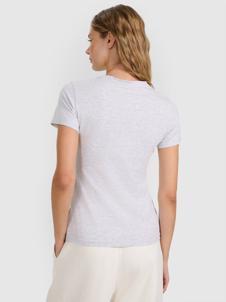 T-shirt slim gładki damski - granatowy