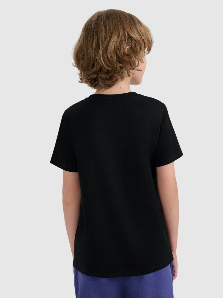 T-shirt regular gładki chłopięcy - czarny