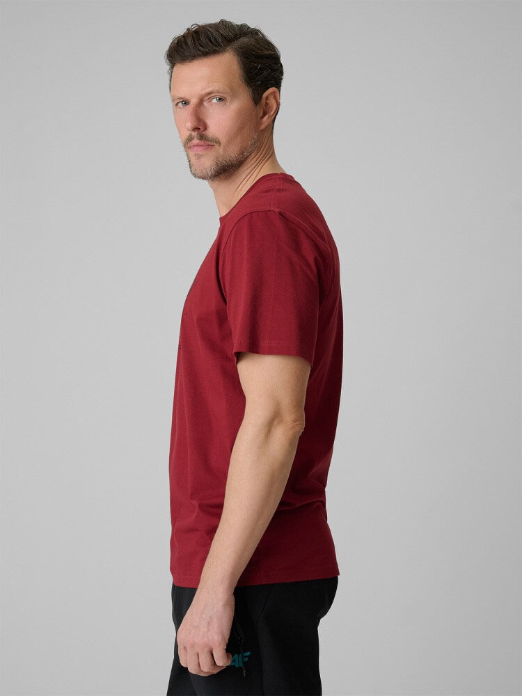 T-shirt regular z nadrukiem męski - czerwony