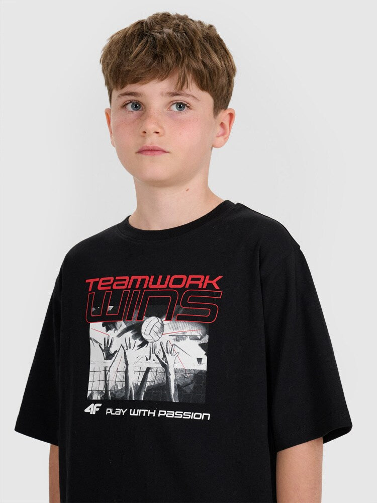 T-shirt oversize z nadrukiem dziecięcy - czarny