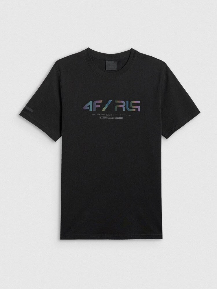 T-shirt regular z nadrukiem męski 4FIVO x Robert Lewandowski - czarny