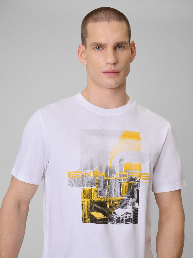 T-shirt regular z nadrukiem męski - czarny