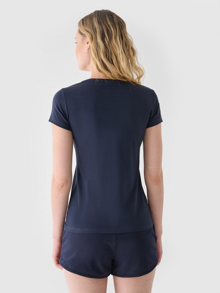 T-shirt slim gładki damski - granatowy