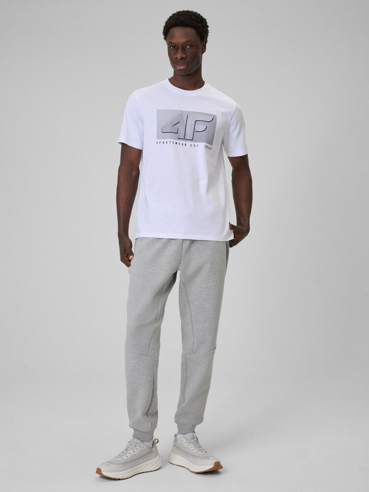 T-shirt regular z nadrukiem męski - biały