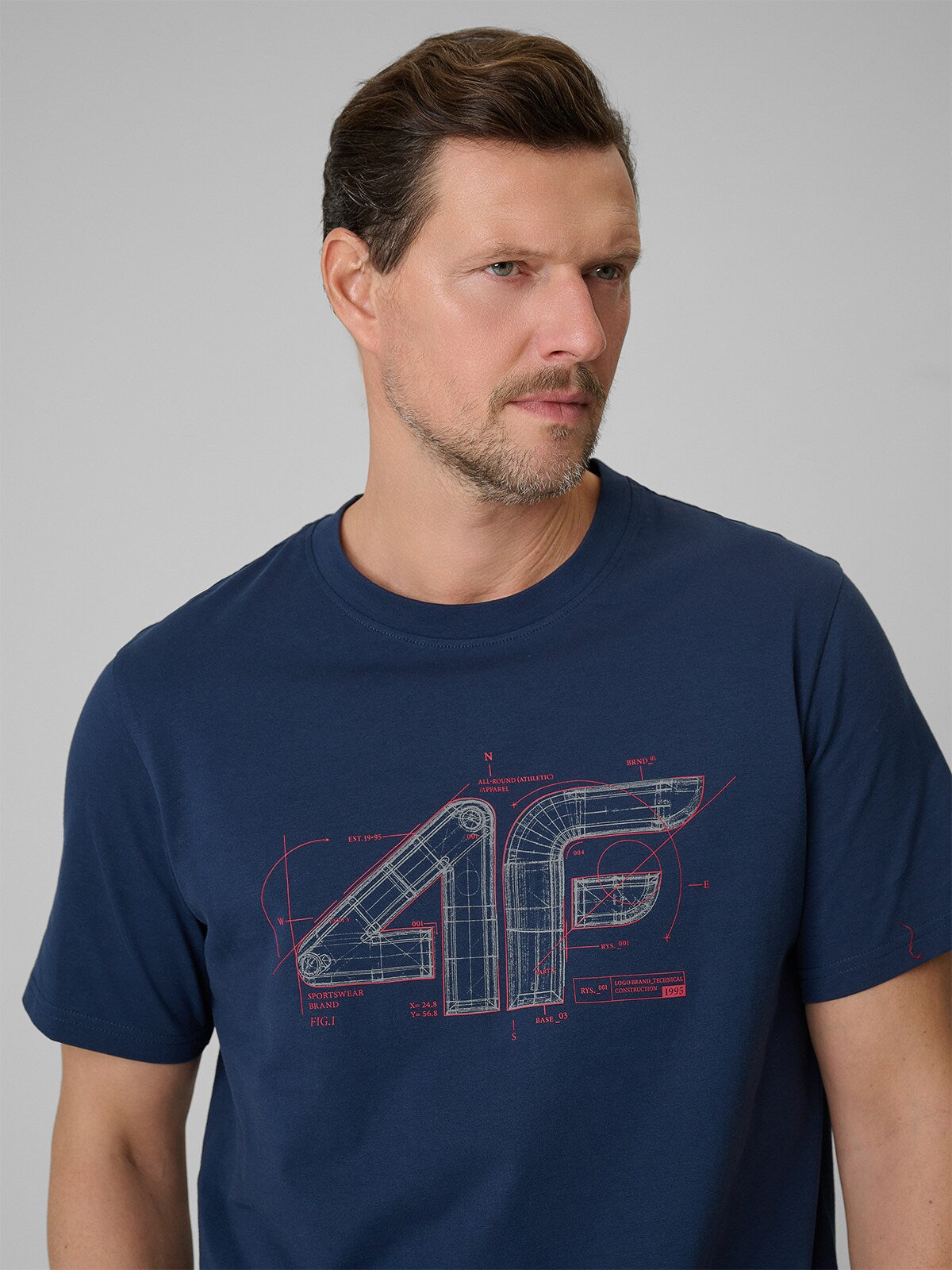 T-shirt regular z nadrukiem męski - czerwony