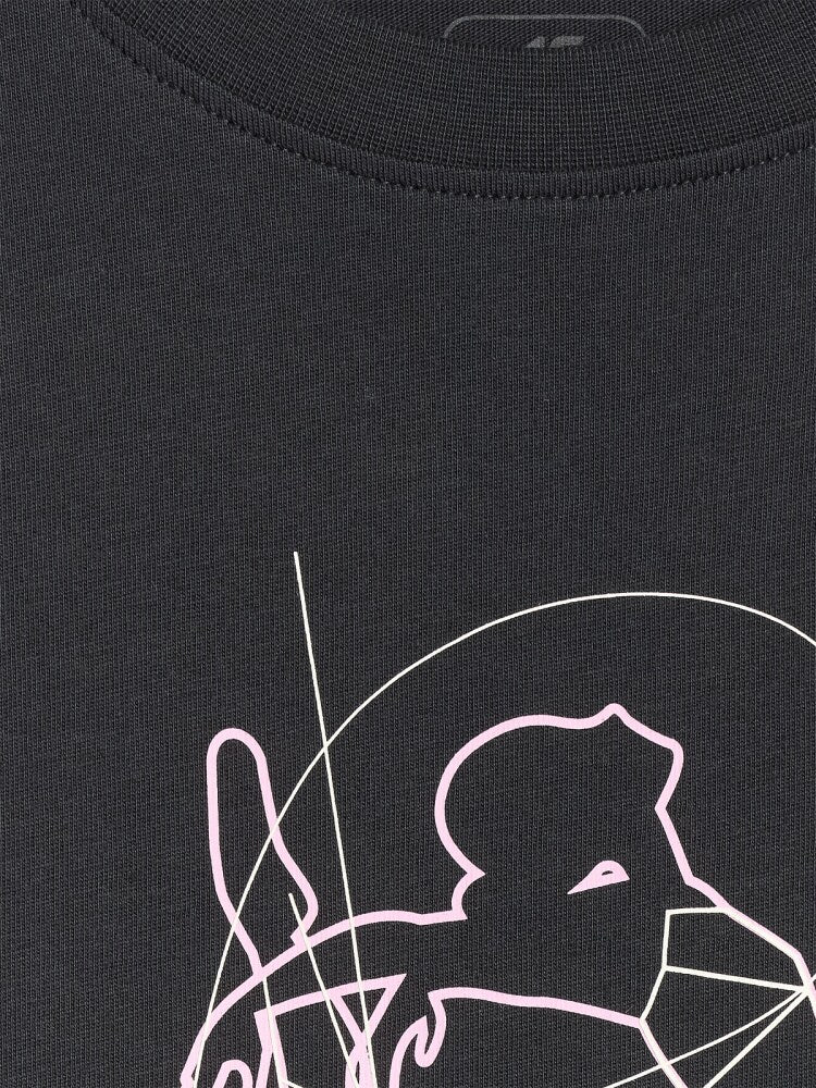 T-shirt oversize z nadrukiem dziewczęcy - różowy