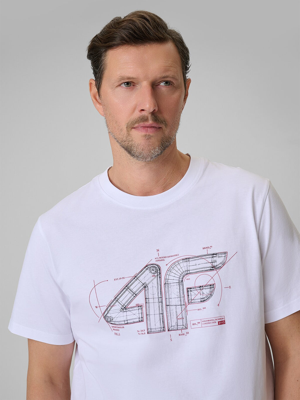 T-shirt regular z nadrukiem męski - czerwony