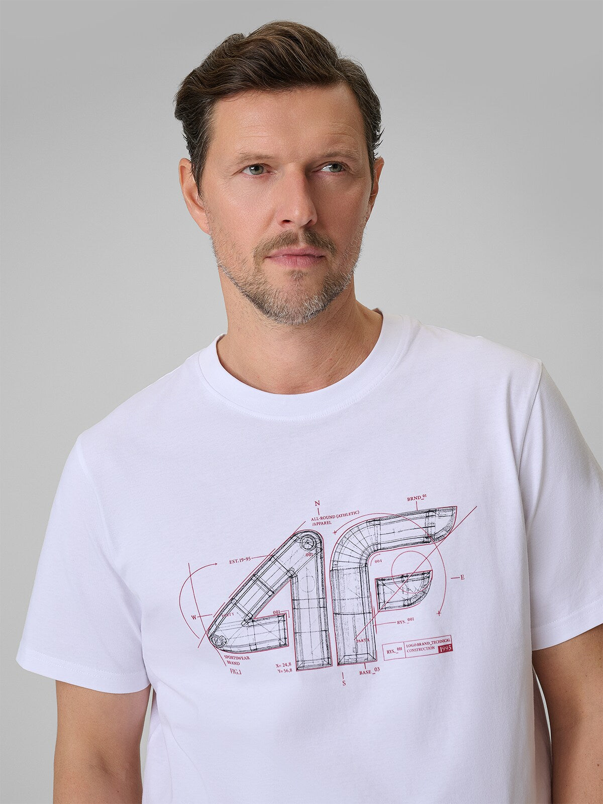 T-shirt regular z nadrukiem męski - czerwony