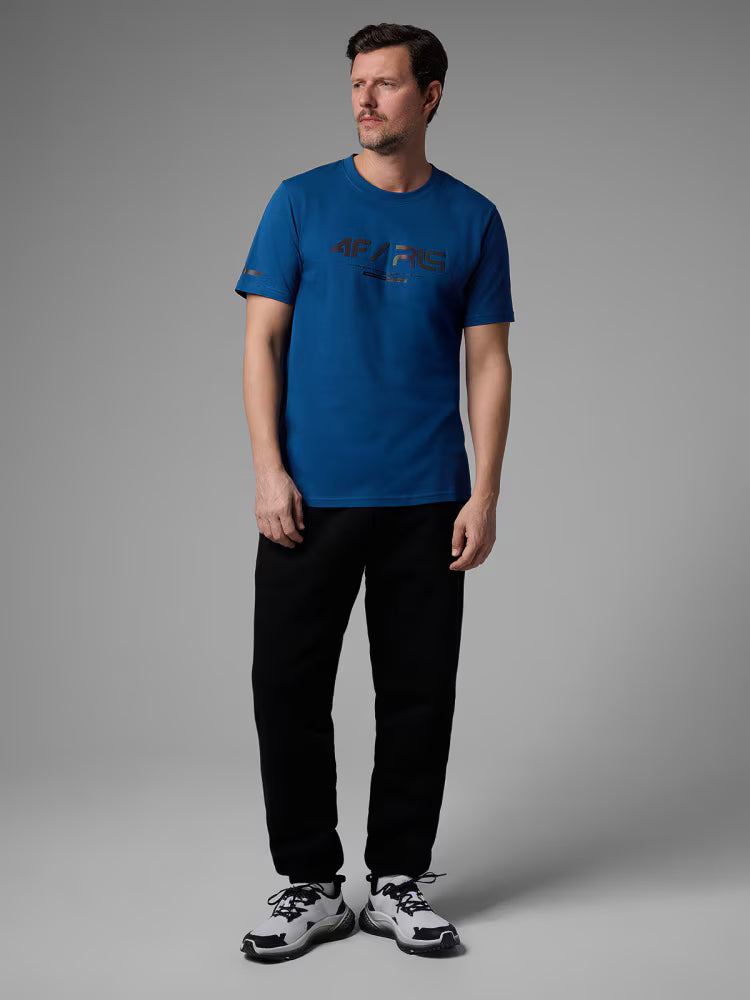 T-shirt regular z nadrukiem męski 4FIVO x Robert Lewandowski - czarny