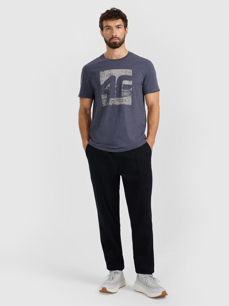 T-shirt regular z nadrukiem męski - szary
