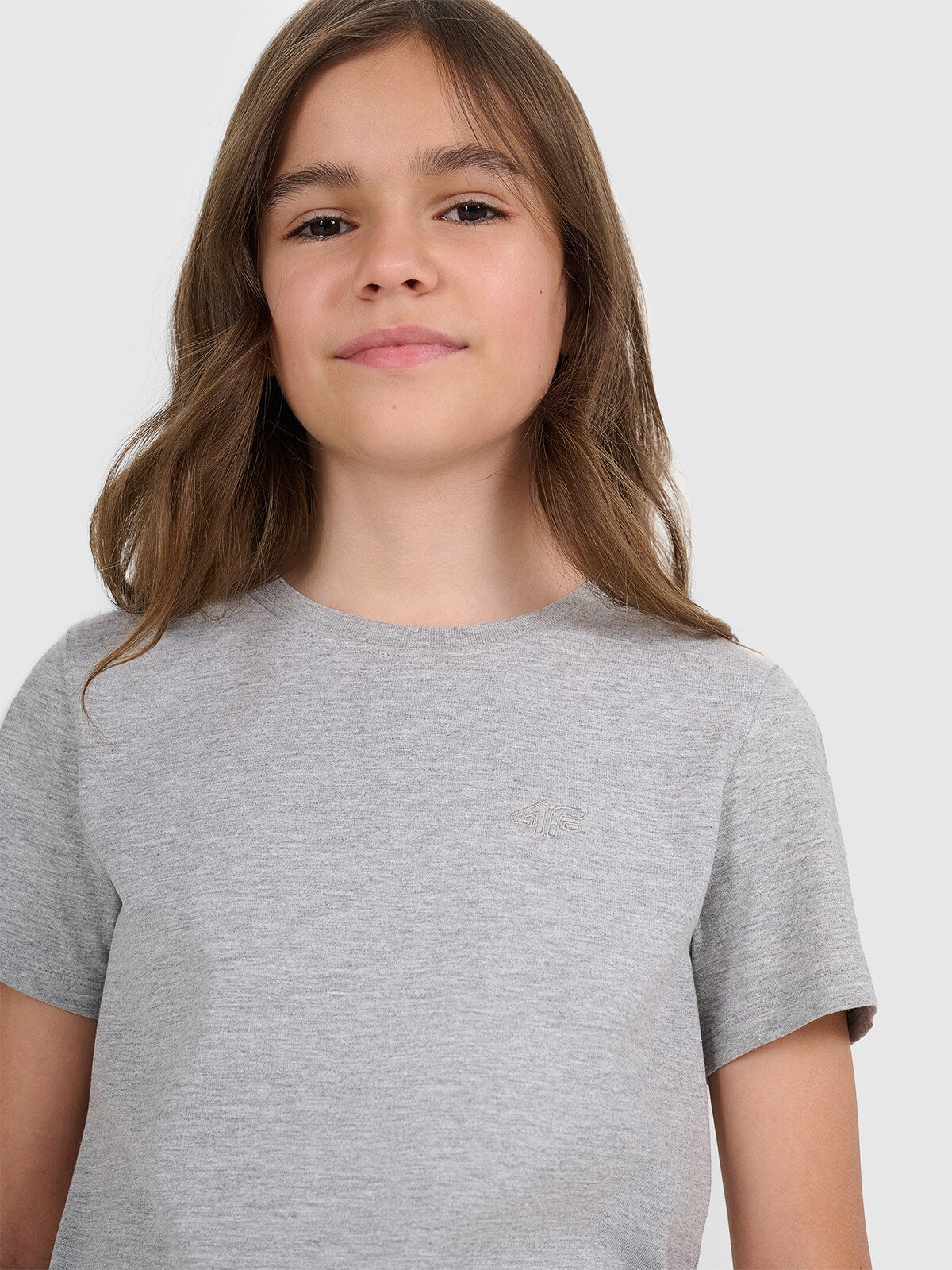 T-shirt regular gładki dziewczęcy - biały