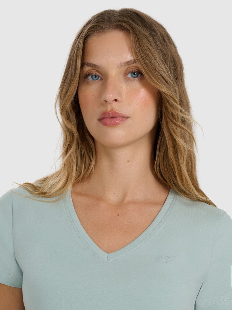 T-shirt slim gładki damski - czarny